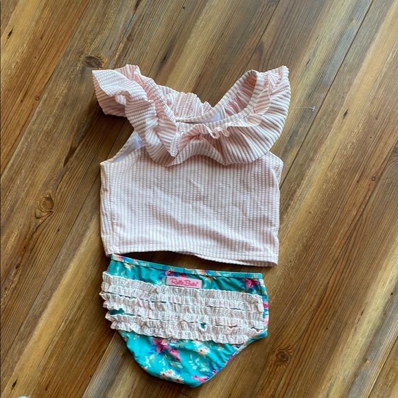 Striped Ruffle Top and Floral Bottom Set - Picture 2 of 2